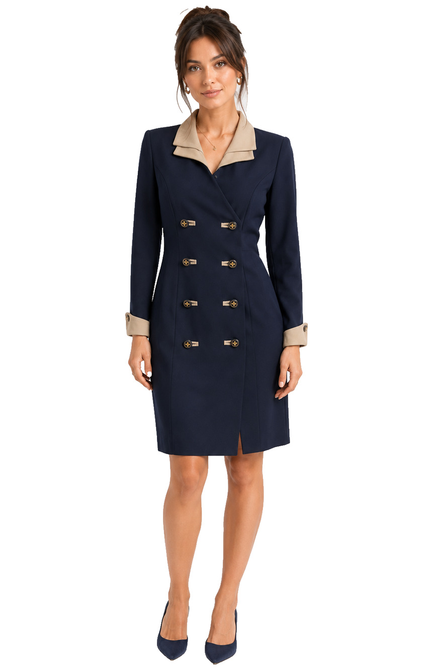 Petite Sophisticate 90s Y2K Vintage Double Breasted Long Sleeve Navy Dress 4 P